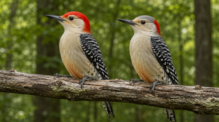 Illustration comparing male and female Red-bellied Woodpecker head markings